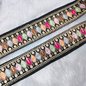 Elegant Black Base Trim with Multicolor Embroidery