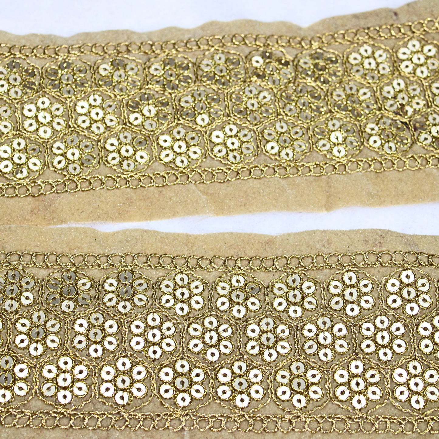 Beige Floral Sequin Trim