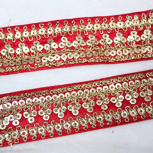 Red Fancy Zari And Sequin Trim