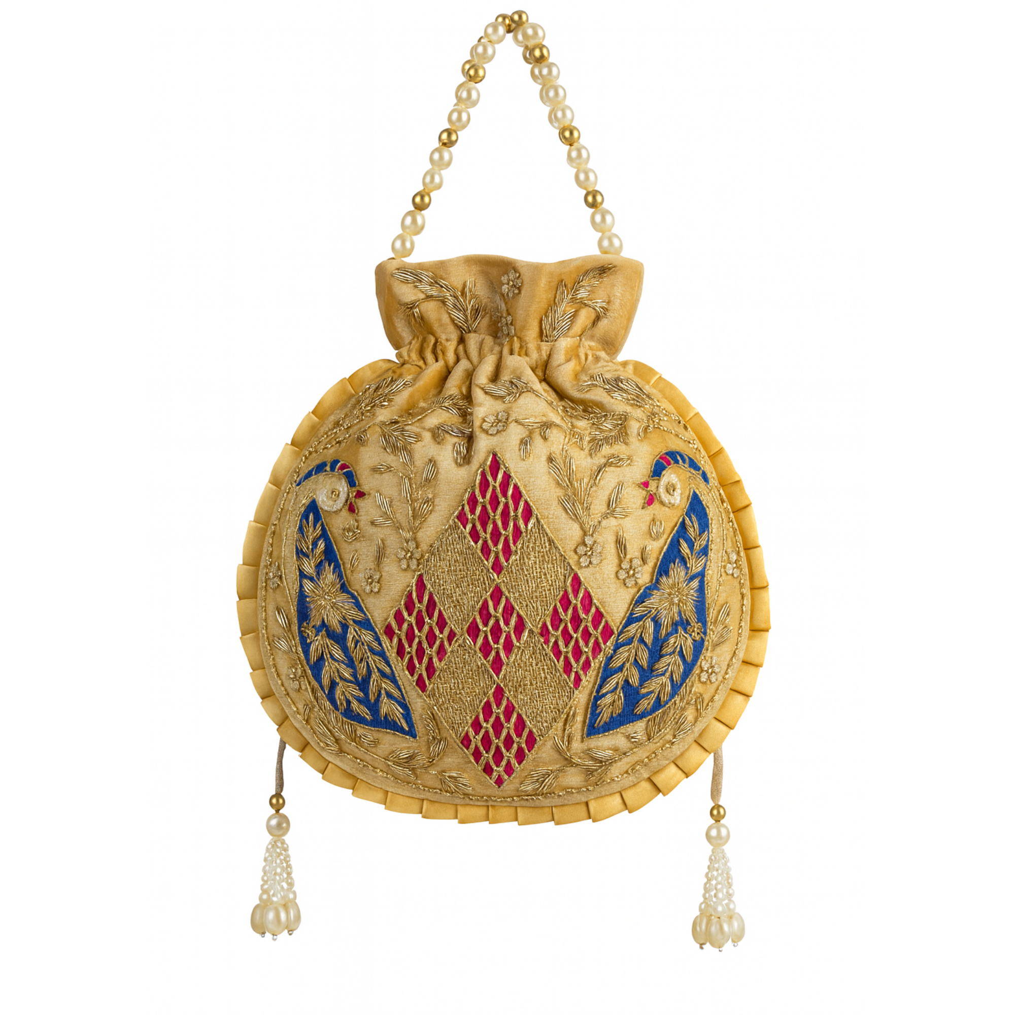 Golden Peacock Embroidered Potli