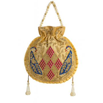 Golden Peacock Embroidered Potli