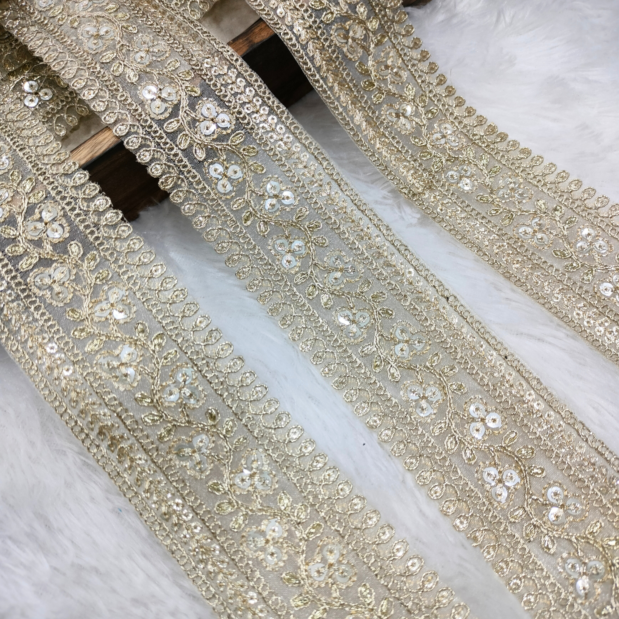 Floral Embroidered Sequin Net Trim