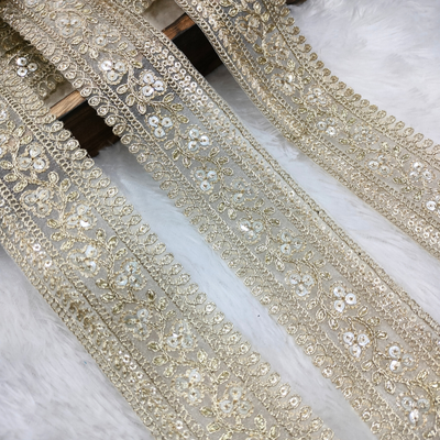 Floral Embroidered Sequin Net Trim