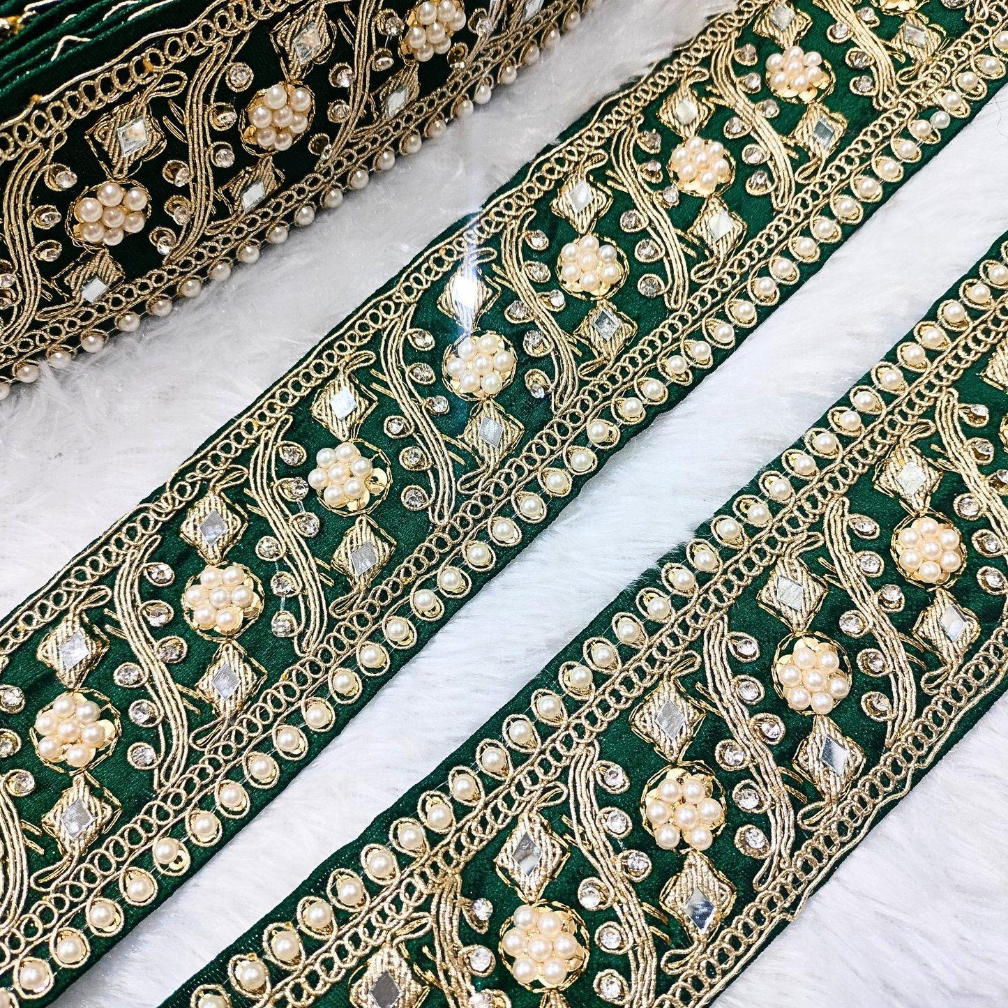 Green Fancy Pearl and Mirror Trim