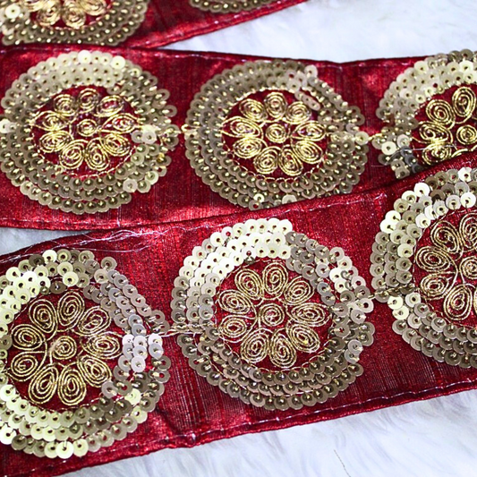 Rich Maroon Sequin and Zari Trim