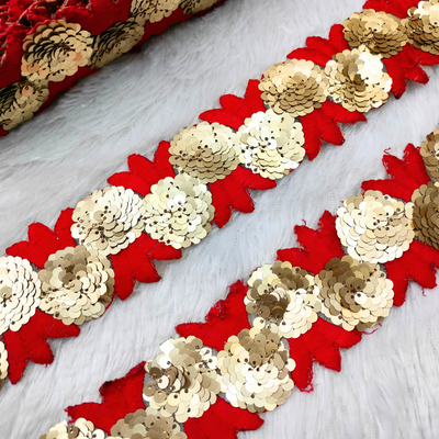 Red Floral Sequin Embroidered Trim