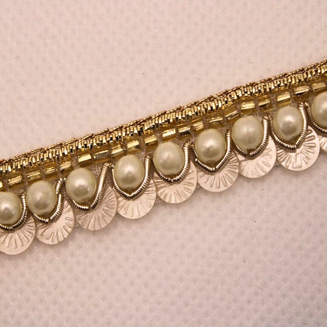 Light Gold Shimmer and Pearl Embroidered Handwork Lace