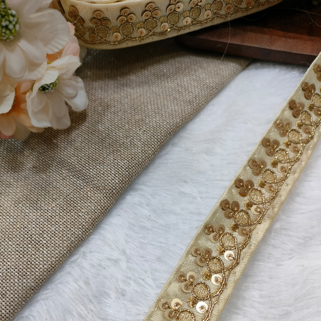 Beige Fancy Sequin Trim