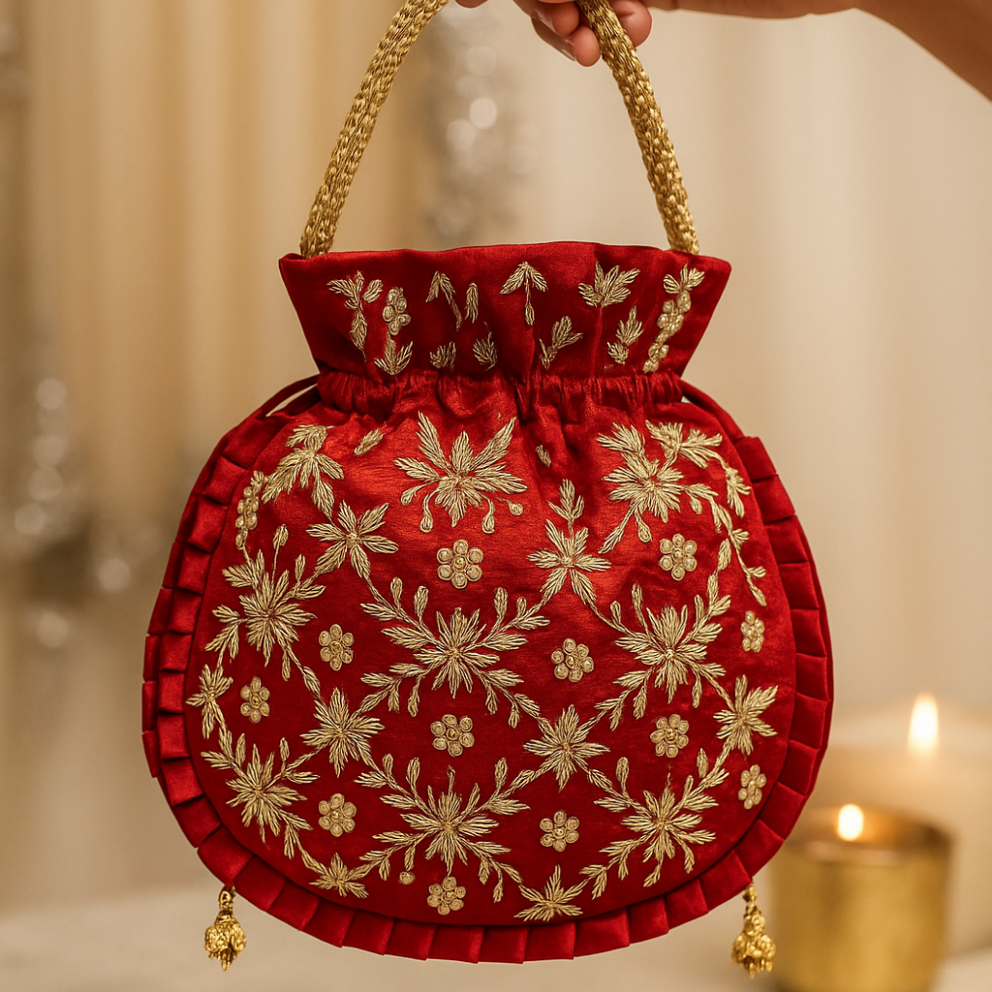 Red Regal Bloom Potli Bag