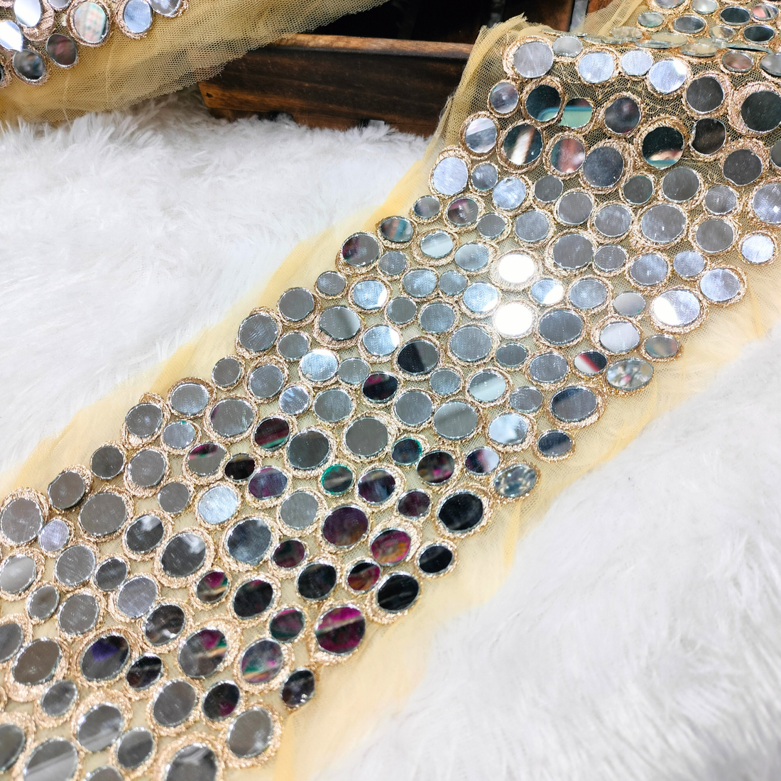 Heavy Mirror Work Embroidered Lace