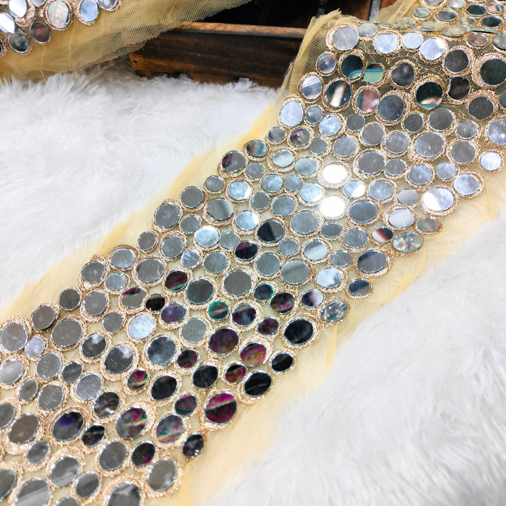 Heavy Mirror Work Embroidered Lace