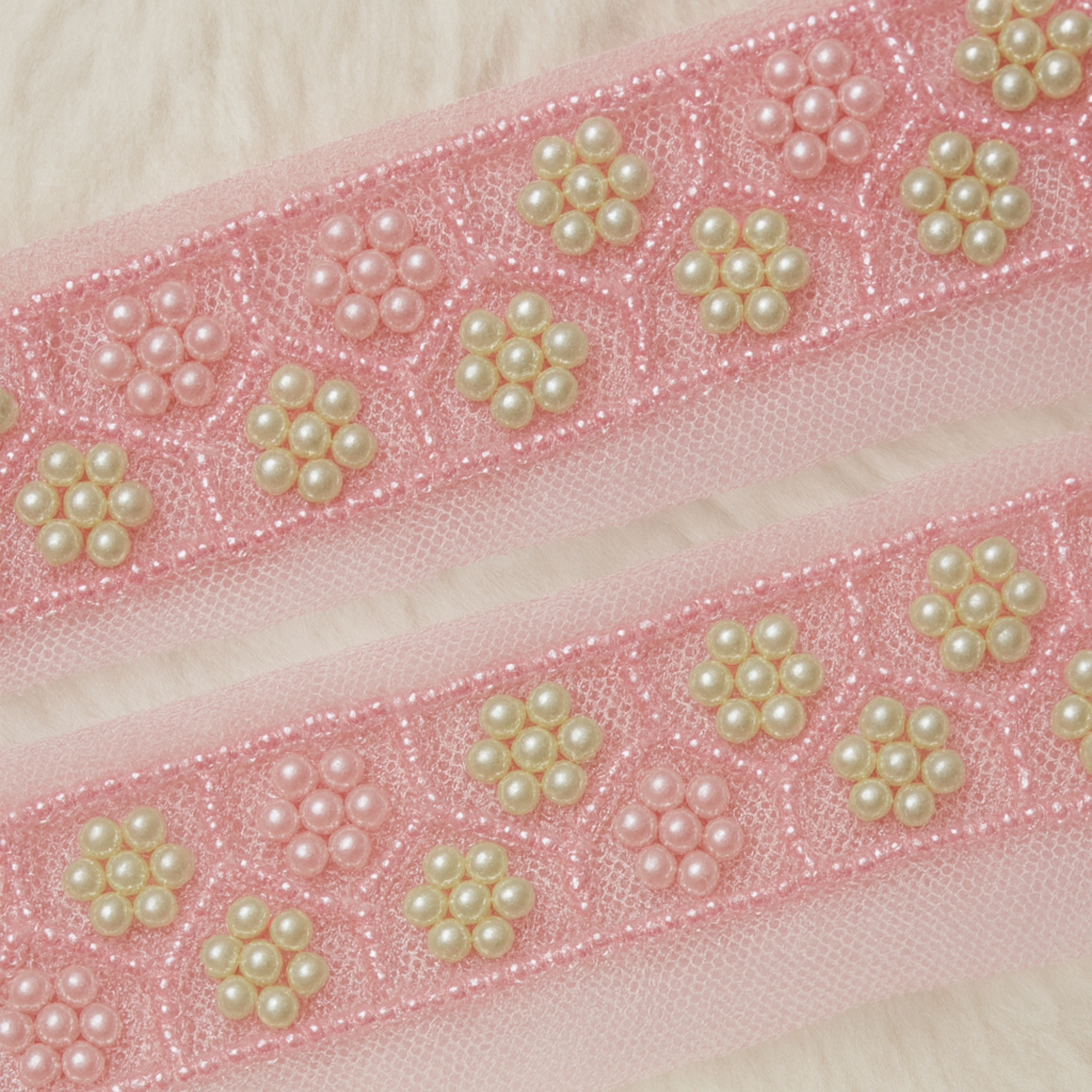 Handcrafted Pearl Floral Net Trim