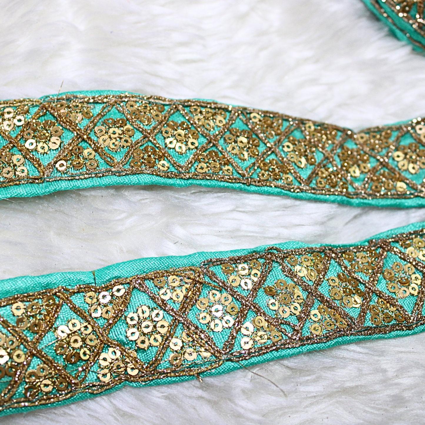 Turquoise Fancy Sequence Work Lace