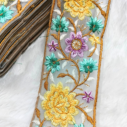 Radiant Multicolor Floral Embroidery Trim