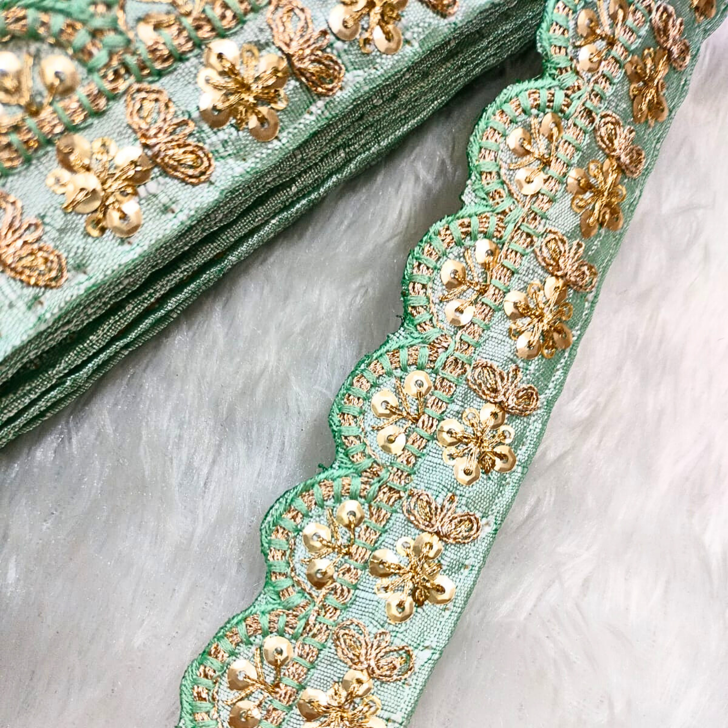 Sea Blue Fancy Embellished Trim