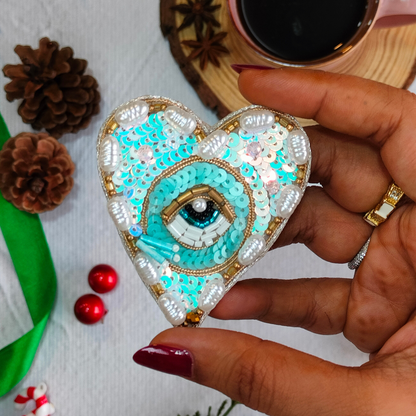 Heart-Shaped Blue Sequin Evil Eye Patch