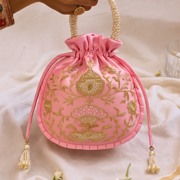 Pink Pearl Blossom Potli Bag