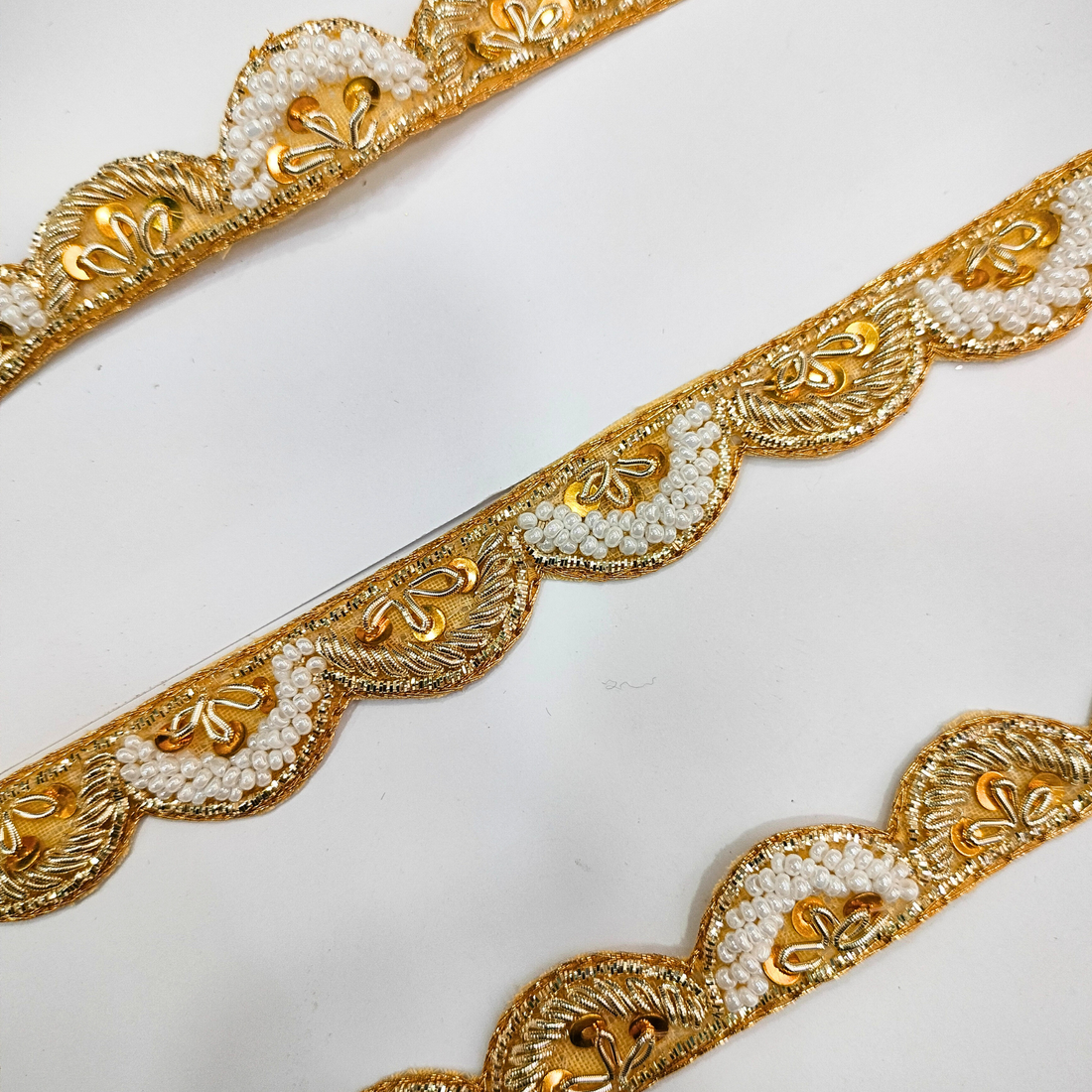 Golden and White Handwork Zardozi Work Lace