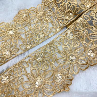 Daisy Floral Sequin Embroidered Lace Border