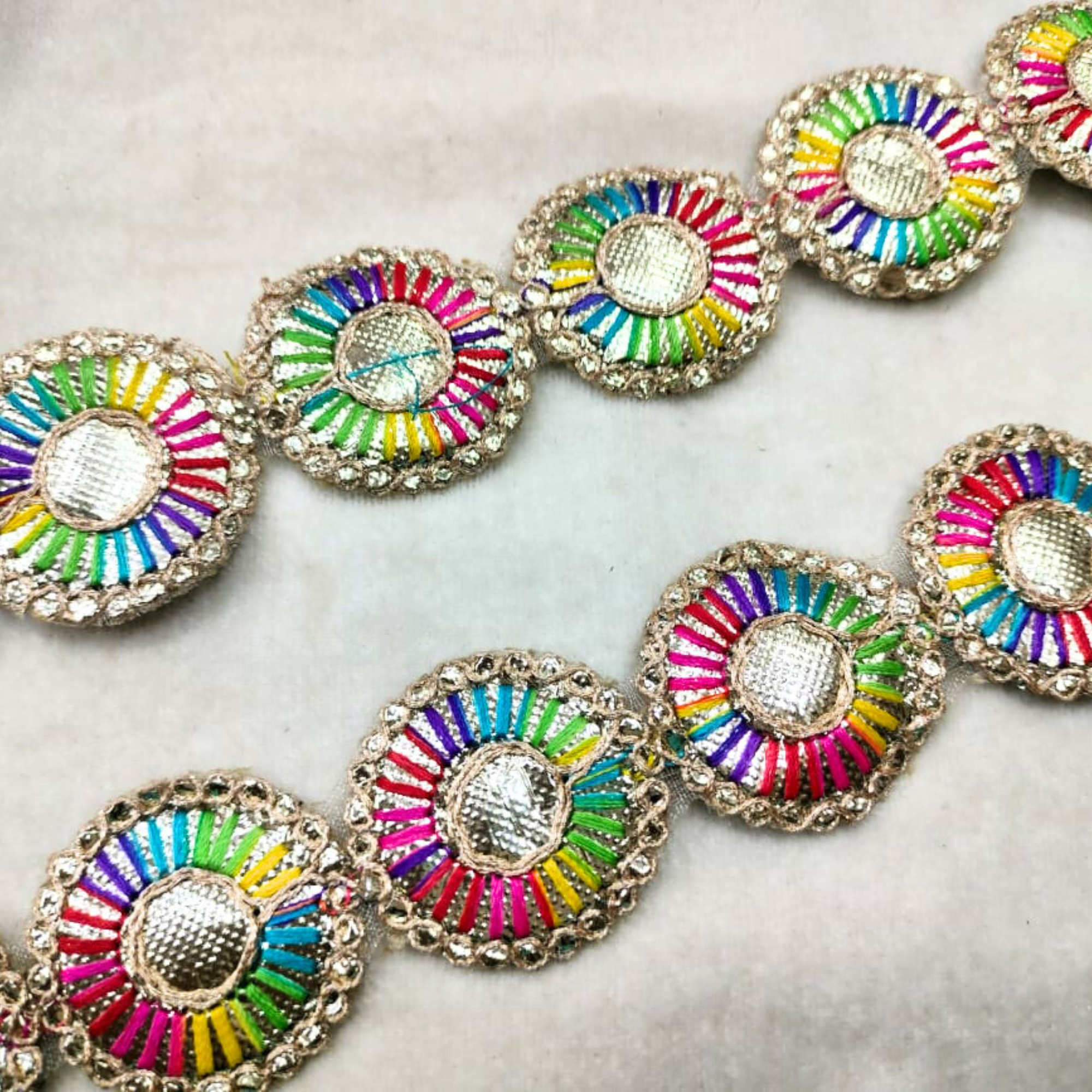 Multicolor Mirror-Work Round Lace