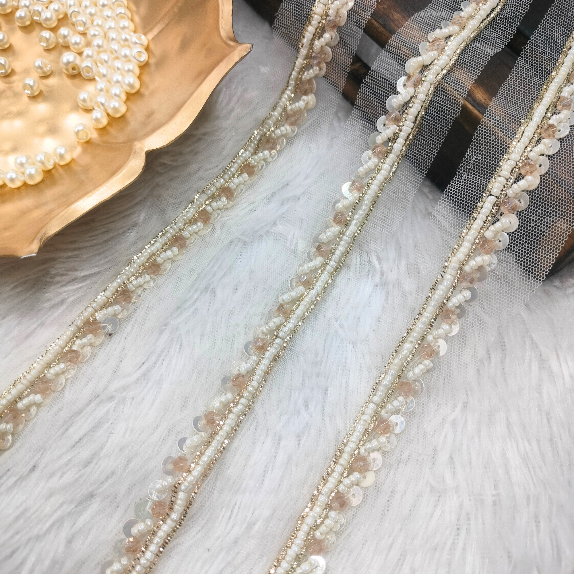 Minimal Sequin & Pearl Beaded Trim