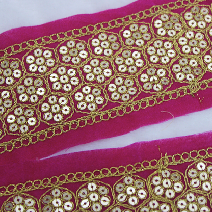 Pink Floral Sequin Trim