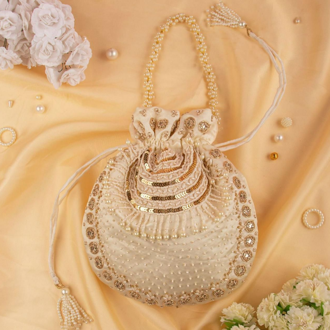 Ivory Pearl Embroidered Potli