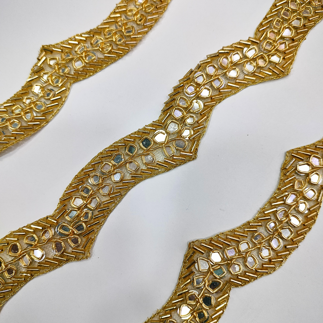Golden Scalloped Mirror Embellished Handcrafted Trim