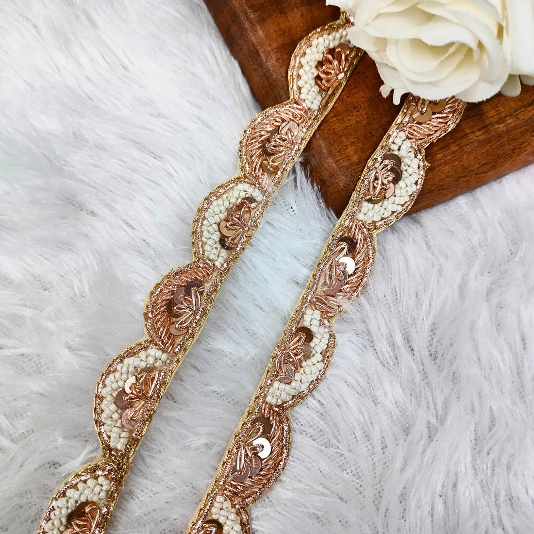 Premium Rose Gold Zardozi Embroidered Trim