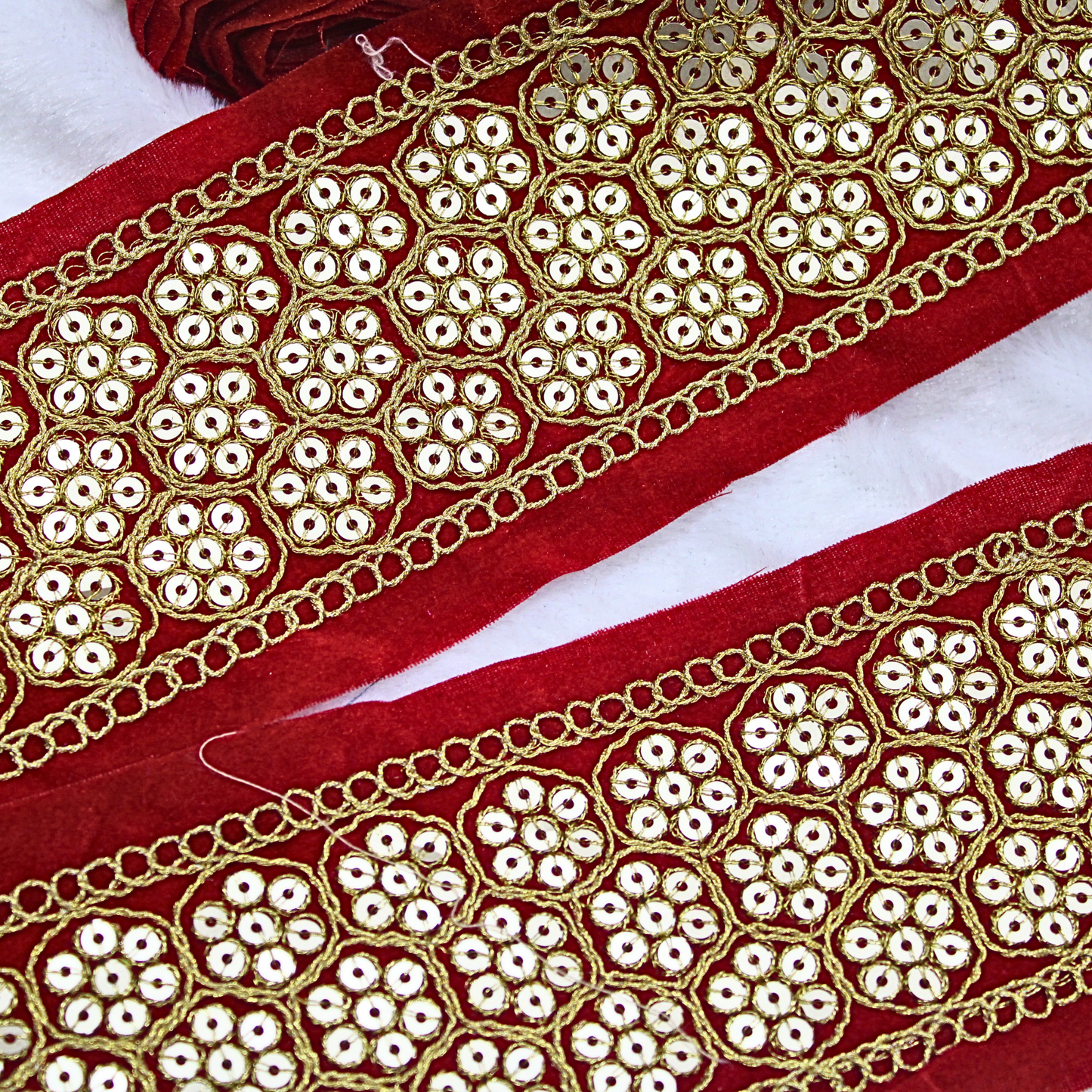 Red Floral Sequin Trim