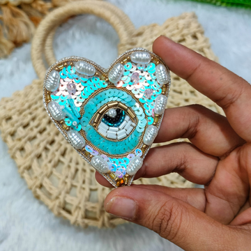 Heart-Shaped Blue Sequin Evil Eye Patch