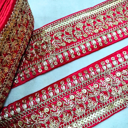 Red Fancy Zari Embellished Trim