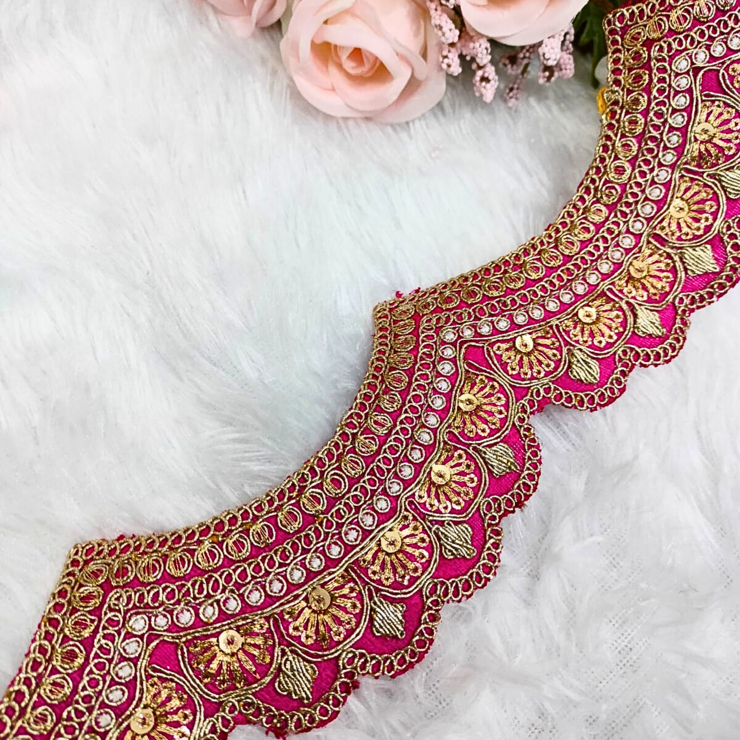 Pink Scalloped Embroidery Lace