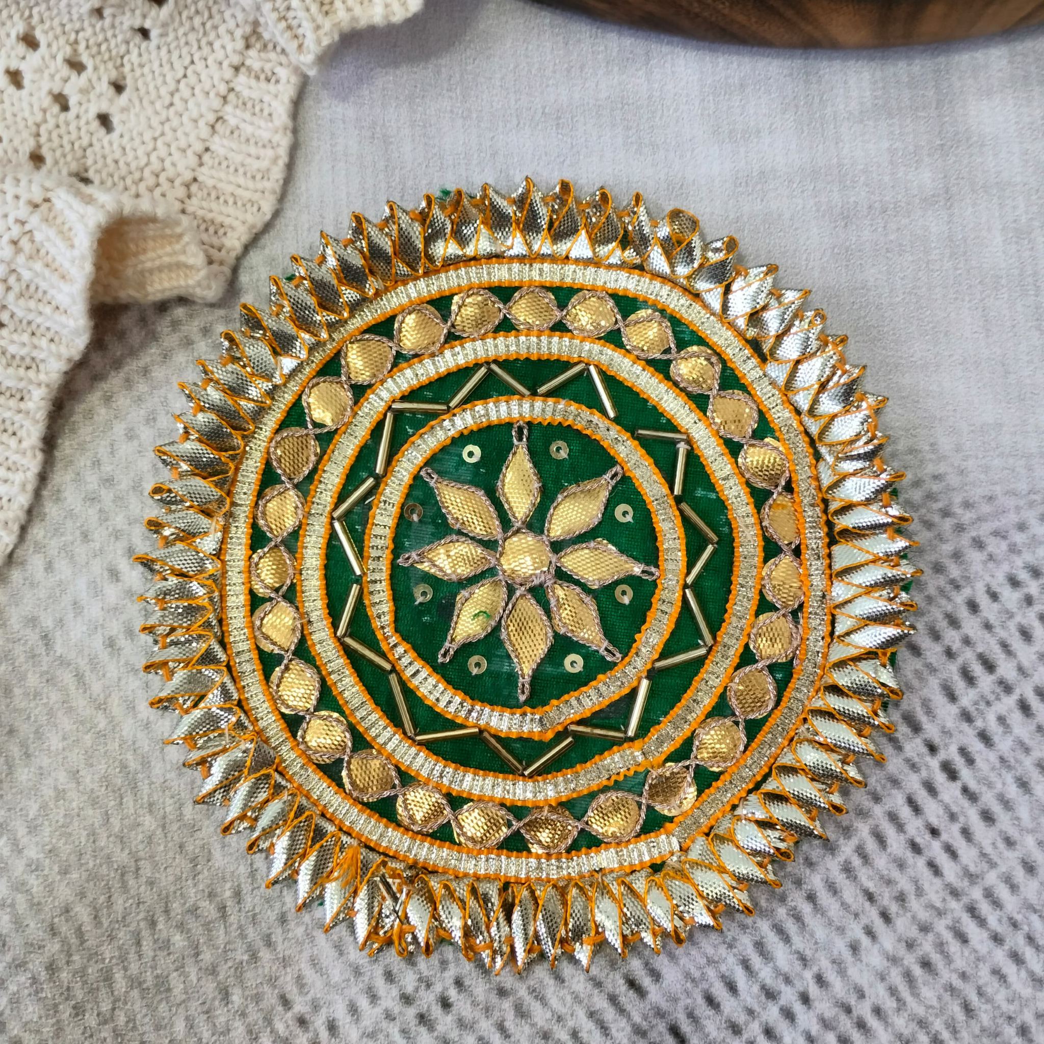 Circular Green Embellished Gota Patch