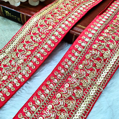 Red Fancy Zari Embellished Trim