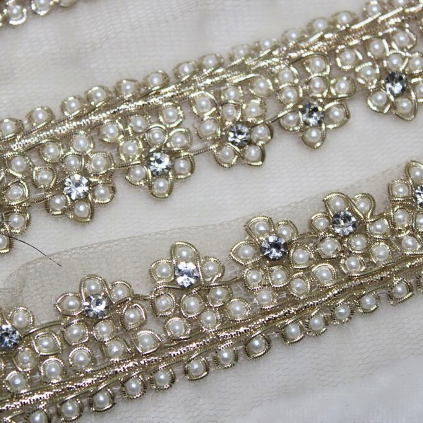 Water Gold Pearl Embellished Handwork Trim