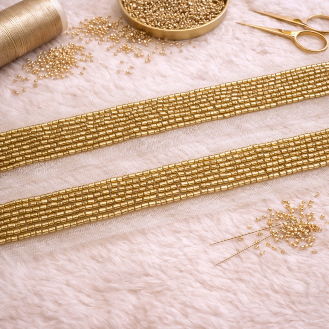 Gold Bugle Bead Straight Lace