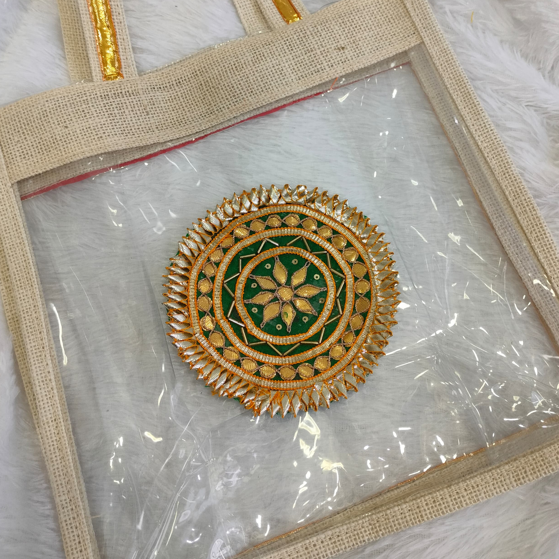 Circular Green Embellished Gota Patch