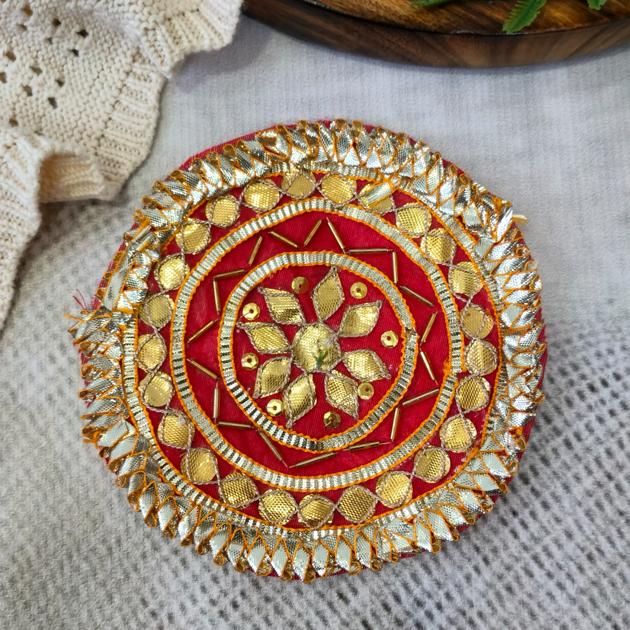 Circular Red Embellished Gota Patch