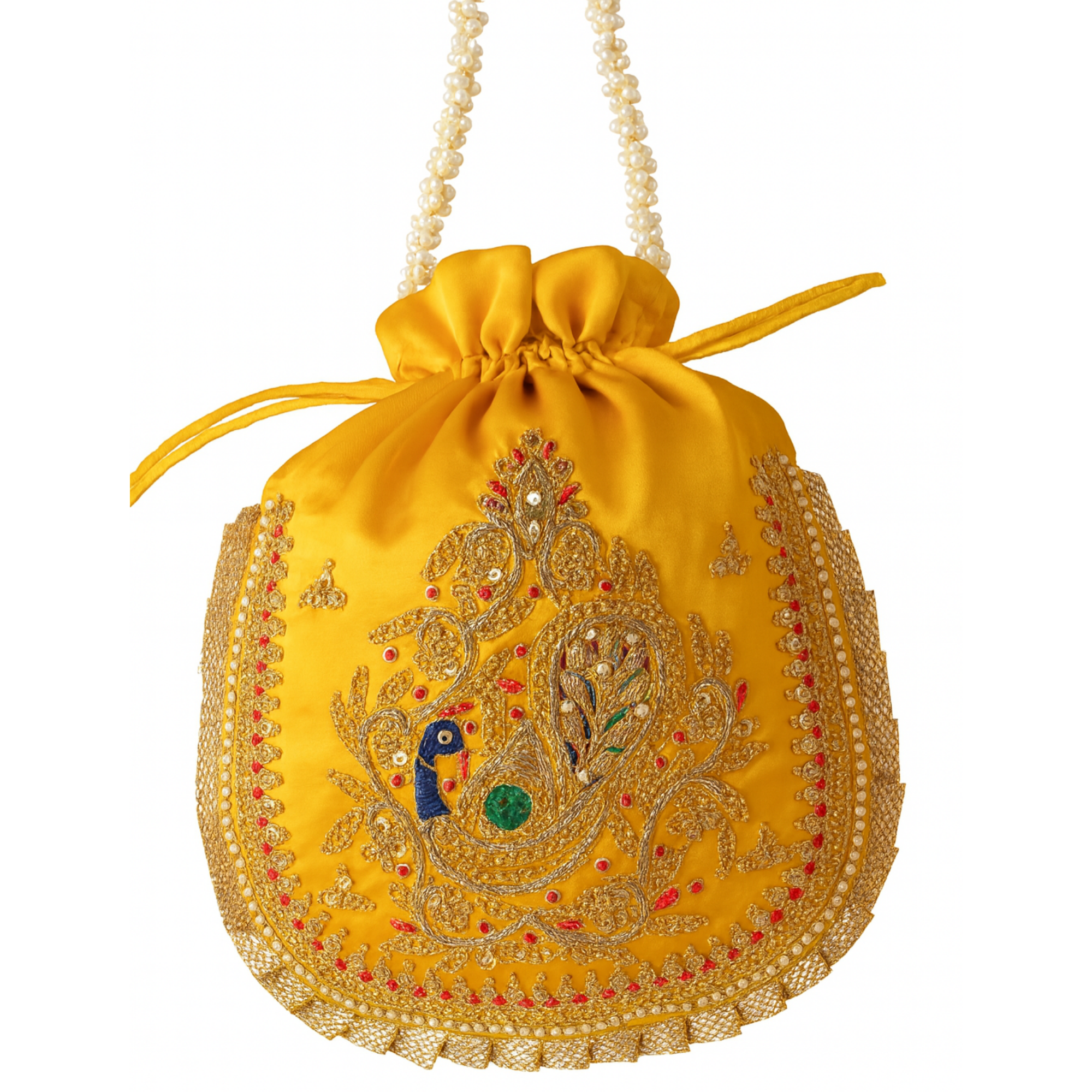 Royal Yellow Zardozi Potli