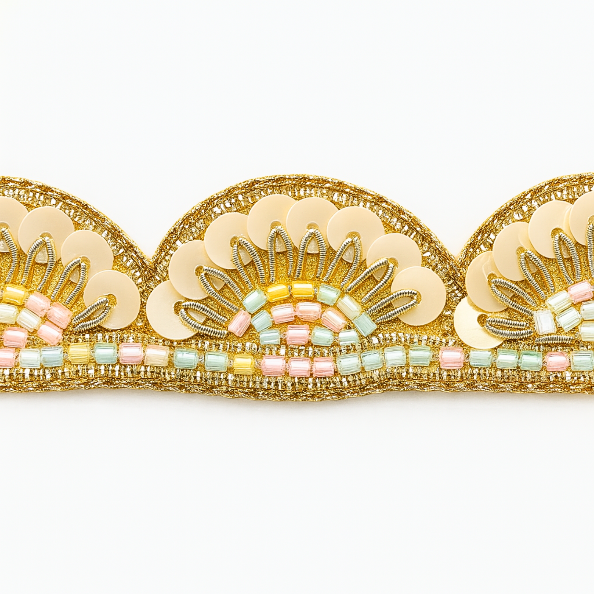 Pastel Beaded Scallop Zardozi Trim