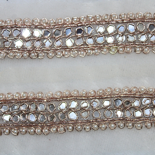 Rose Gold Mirror Embellished Handwork Trim