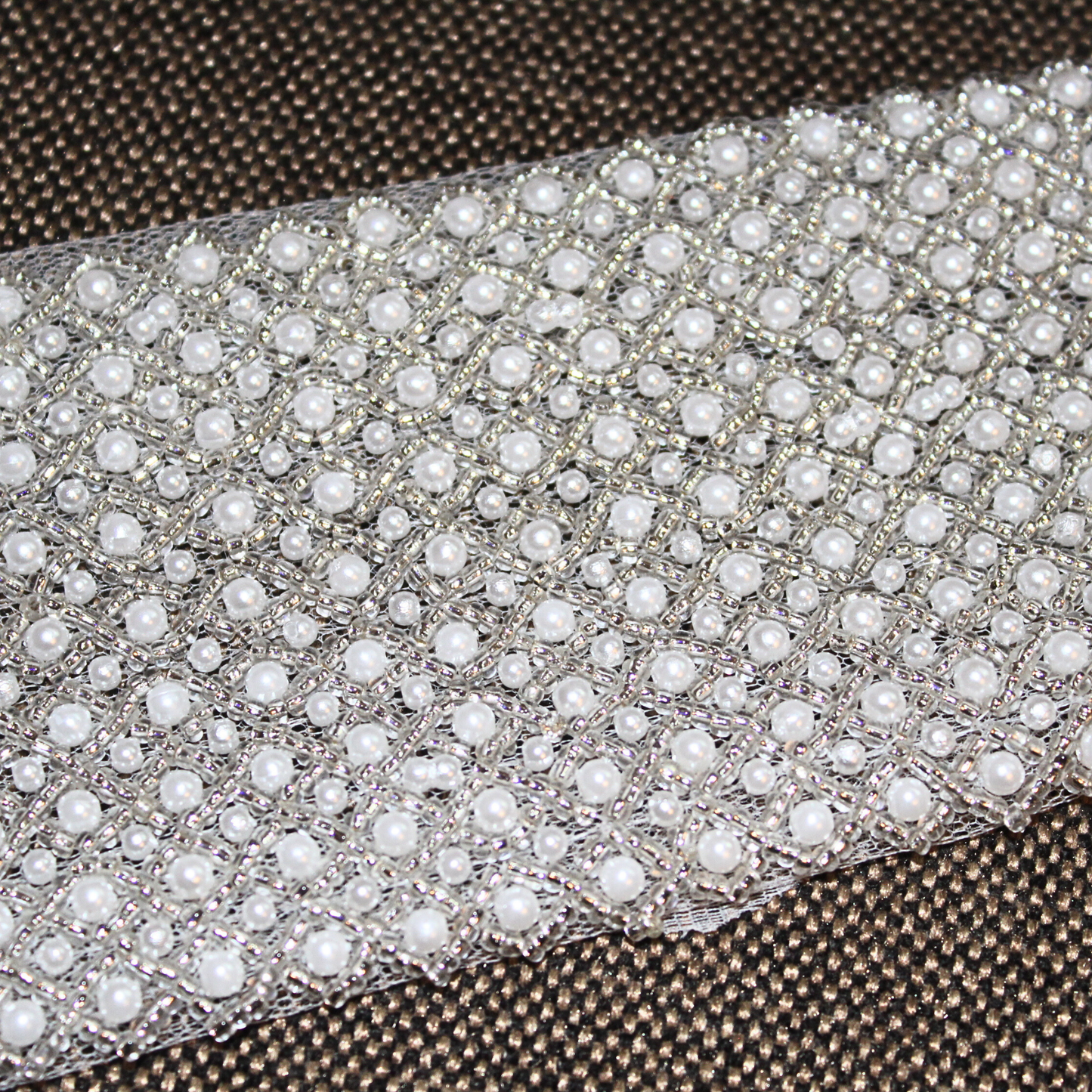 White Pearl And Bead Work Handwork Trim