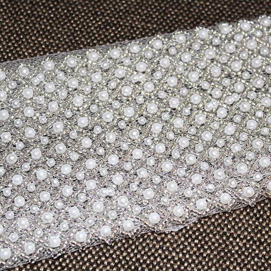 White Pearl And Bead Work Handwork Trim