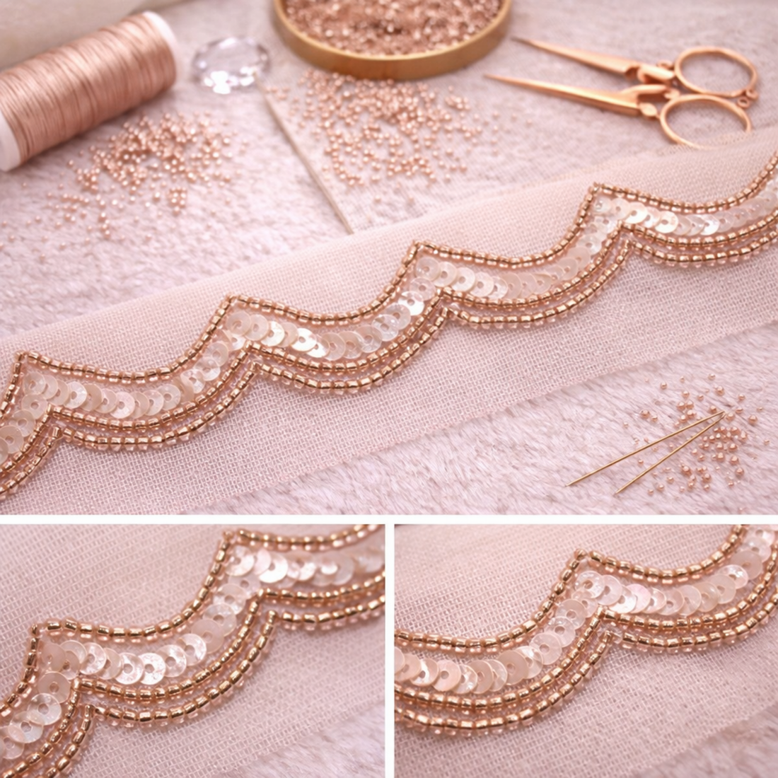 Scalloped Wave Sequin Lace