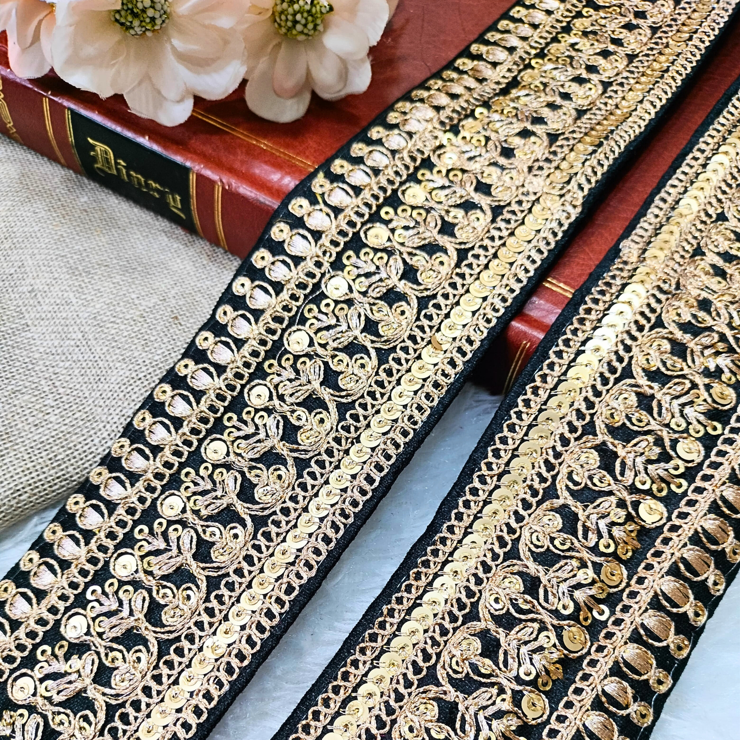 Black Fancy Zari Embellished Trim