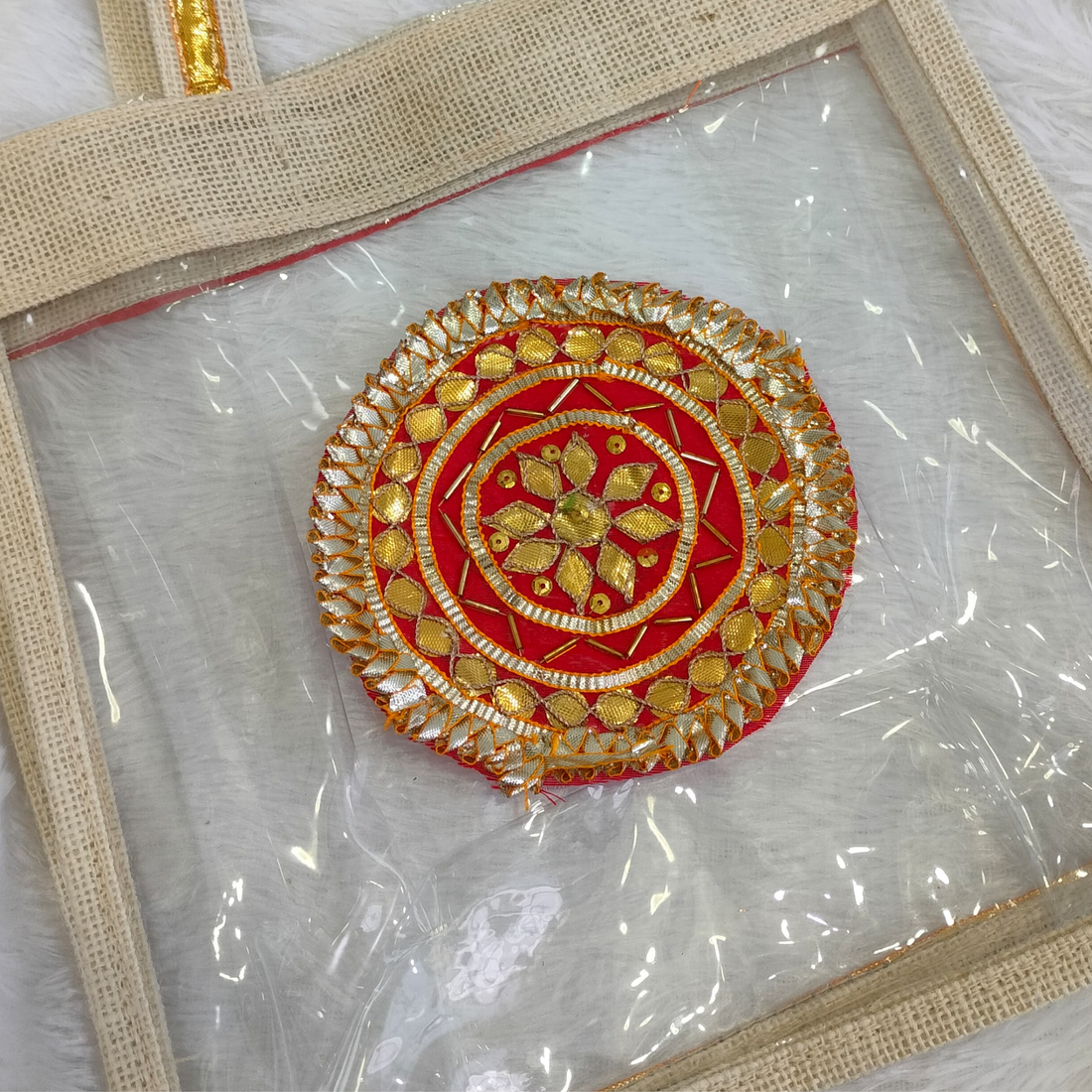 Circular Red Embellished Gota Patch