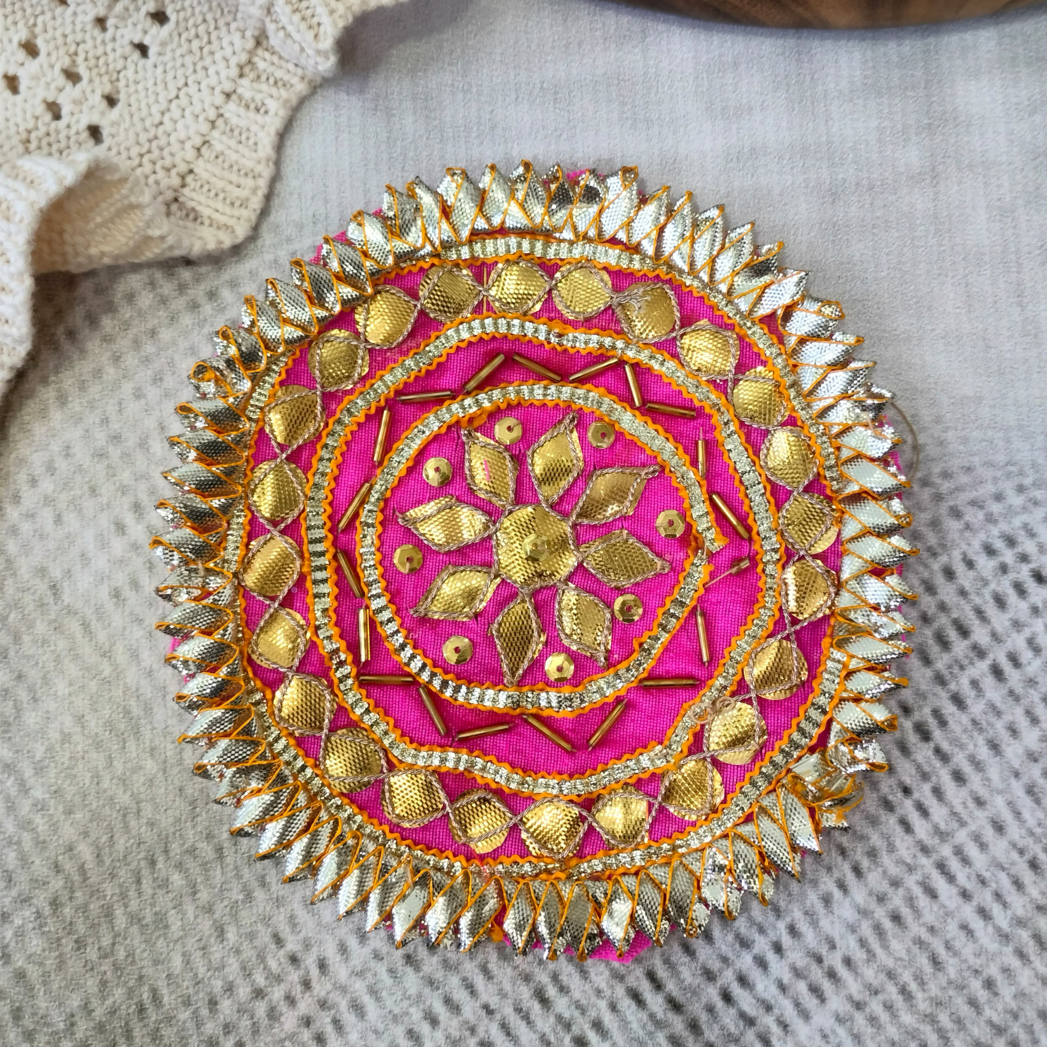 Circular Pink Embellished Gota Patch