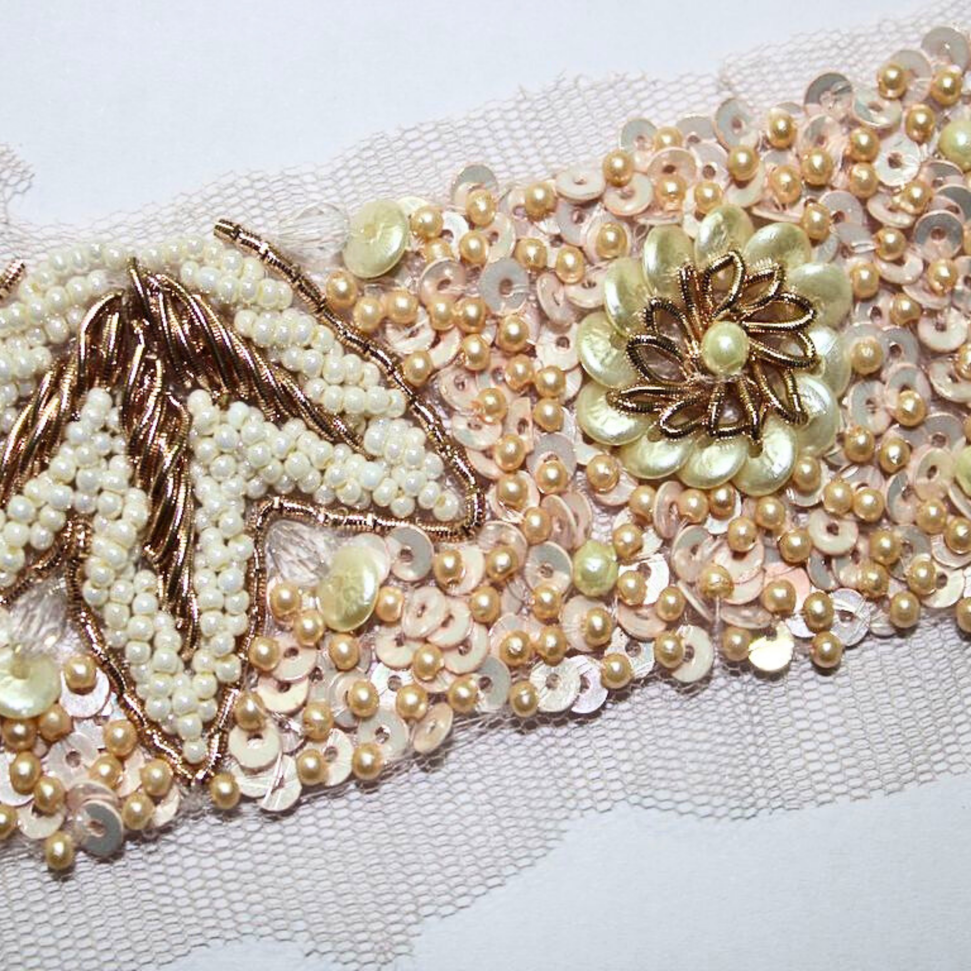 Rose Gold & Peach Embellished Handwork Trim