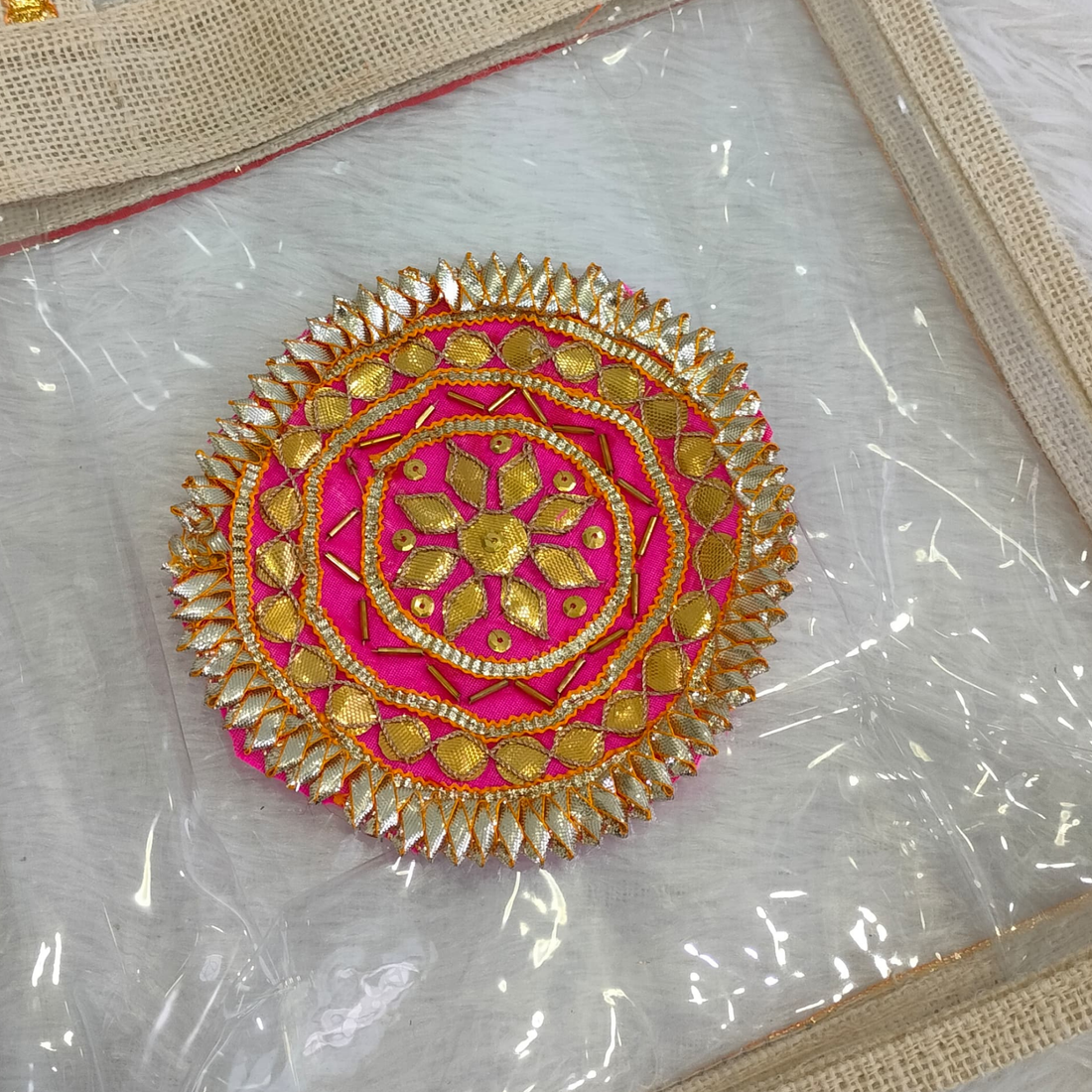 Circular Pink Embellished Gota Patch